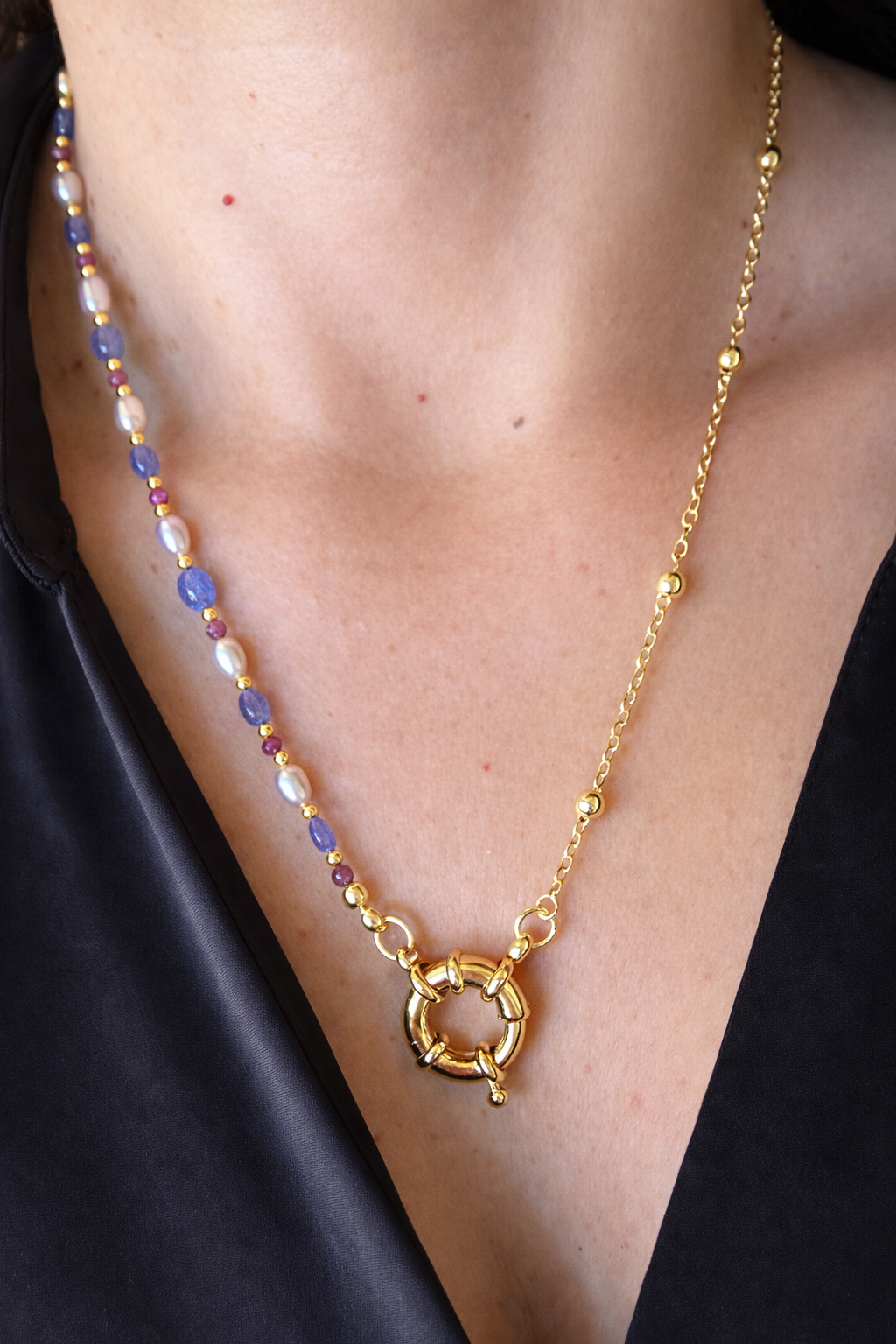Collar  Perlas, Rubíes y Tanzanitas