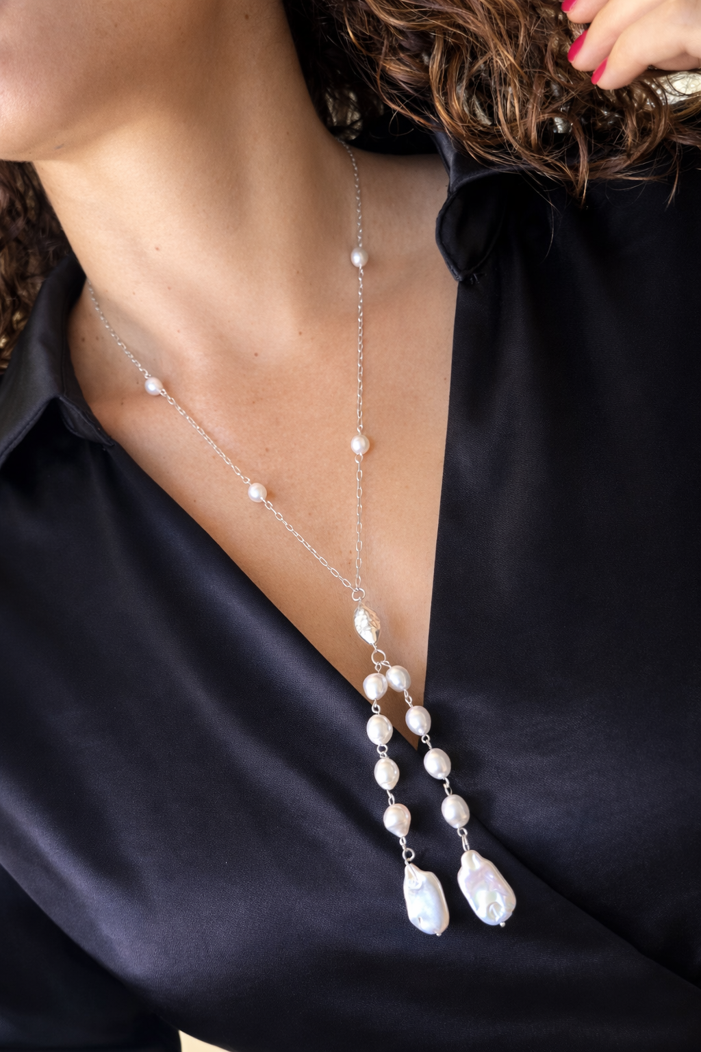 Collar Largo Plata Perlas Barrocas