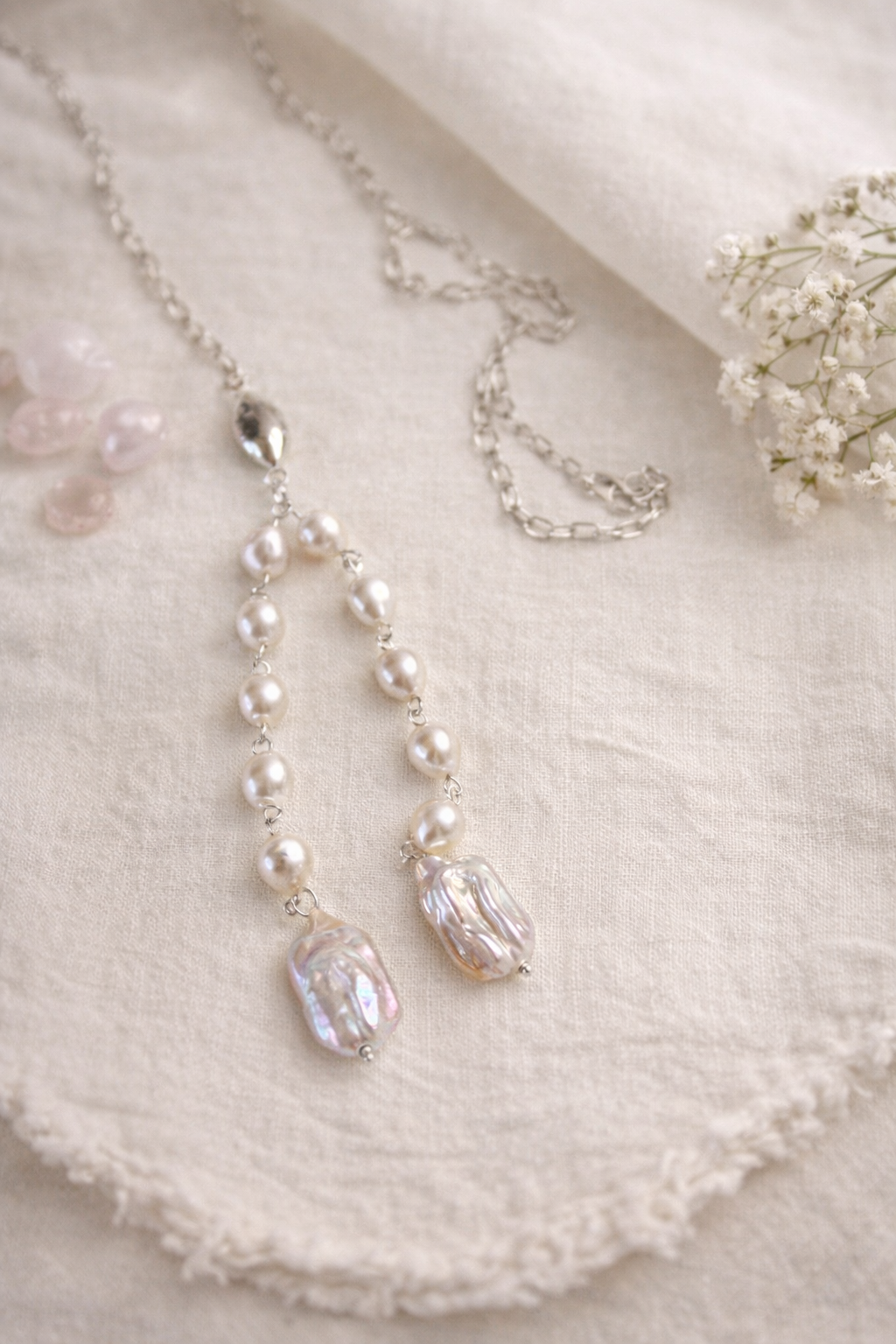 Collar Largo Plata Perlas Barrocas