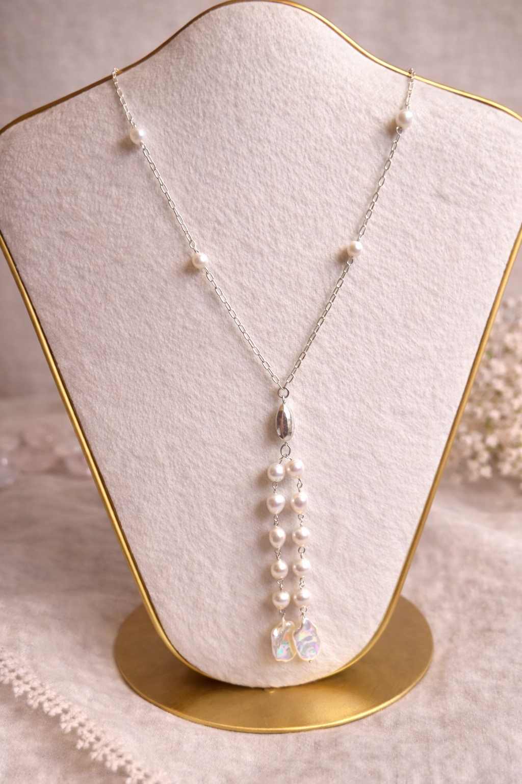 Collar Largo Plata Perlas Barrocas
